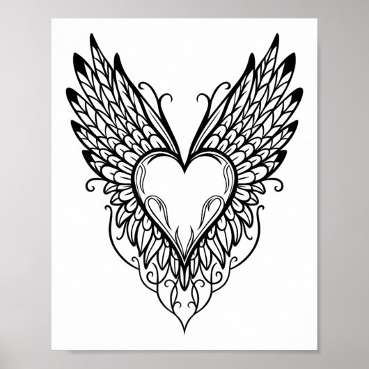 Valentijnsdag hart met vleugels Tattoo stijl Symbo Poster (Voorkant)
