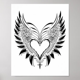 Valentijnsdag hart met vleugels Tattoo stijl Symbo Poster