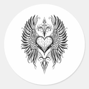 Valentijnsdag hart met vleugels Tattoo stijl Symbo Ronde Sticker