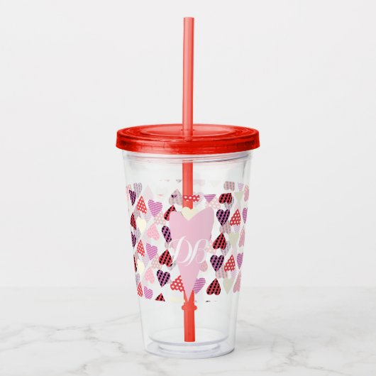 Valentijnsdag Hart Monogram Acryl Drinkbeker (Voorkant)