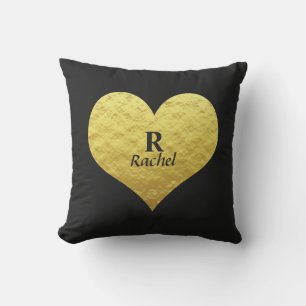Valentijnsdag Hart Monogram Goud Zwart Elegant Buitenkussen