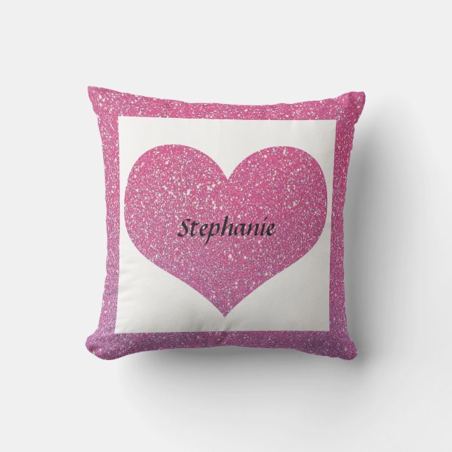 Valentijnsdag Hart Monogram Roze Goud Glitter Buitenkussen (Voorkant)