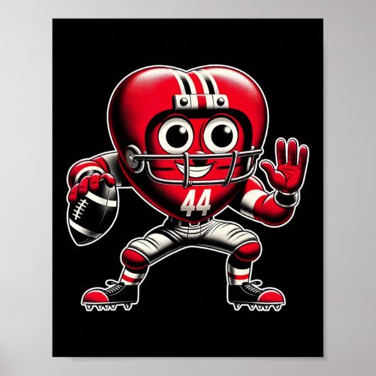 Valentijnsdag Hart Retro Voetbal Quarterck Poster (Voorkant)