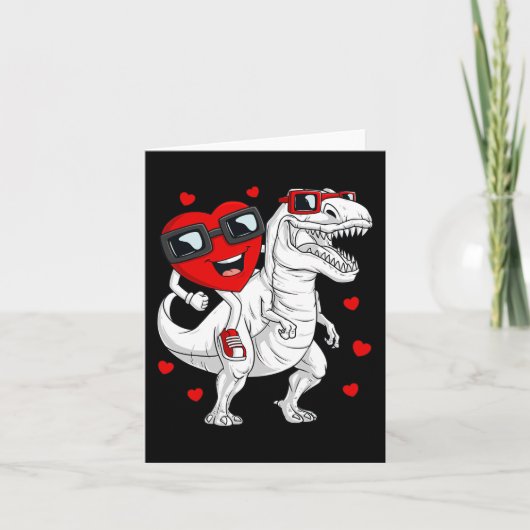 Valentijnsdag Hart Rijden Dinosaurus T Rex Fun Boy Kaart (Voorkant)