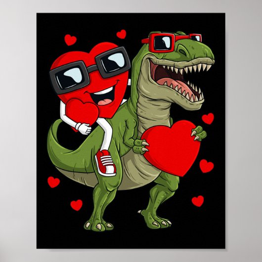Valentijnsdag Hart Rijden Dinosaurus T Rex Fun Boy Poster (Voorkant)