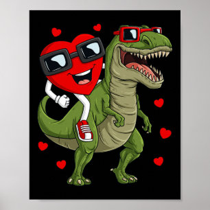 Valentijnsdag Hart Rijden Dinosaurus T Rex Fun Boy Poster