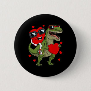 Valentijnsdag Hart Rijden Dinosaurus T Rex Fun Boy Ronde Button 5,7 Cm