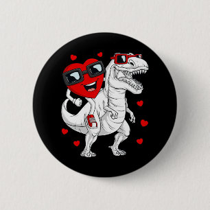 Valentijnsdag Hart Rijden Dinosaurus T Rex Fun Boy Ronde Button 5,7 Cm
