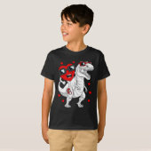 Valentijnsdag Hart Rijden Dinosaurus T Rex Fun Boy T-shirt (Voorkant volledig)