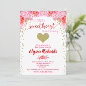 Valentijnsdag hart roze rood meisje baby shower kaart (Staand voorkant)