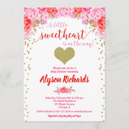 Valentijnsdag hart roze rood meisje baby shower kaart