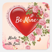 Valentijnsdag hart Rozen Koekje gemaakt met liefde Vierkante Sticker (Voorkant)
