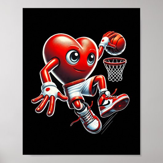 Valentijnsdag Hart Slam Dunk Sketll Teamsport Poster (Voorkant)