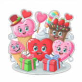 Valentijnsdag hart & snoep vrienden sticker (Voorkant)