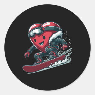Valentijnsdag Hart Snowboarder Snowboarder Winnen Ronde Sticker