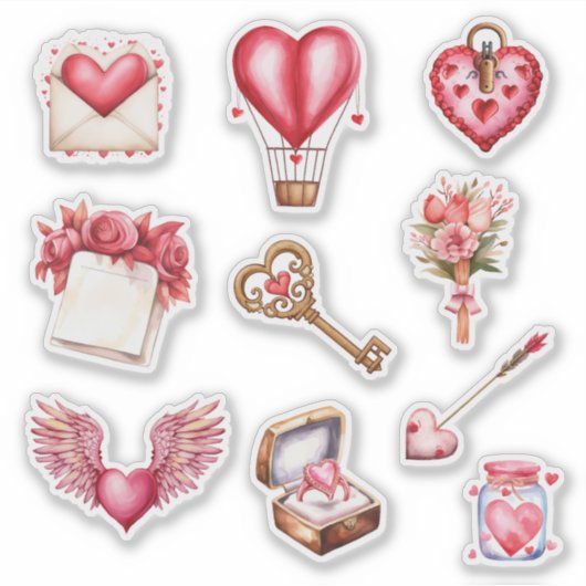 Valentijnsdag Hart Thema Contour Sticker Set (Voorkant)