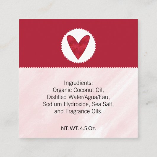 Valentijnsdag Hart Thuisgemaakte Handgemaakte Zeep Vierkante Visitekaartje (Achterkant)