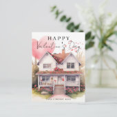 Valentijnsdag Hart Waterverf Huis Realty Feestdagenkaart (Staand voorkant)