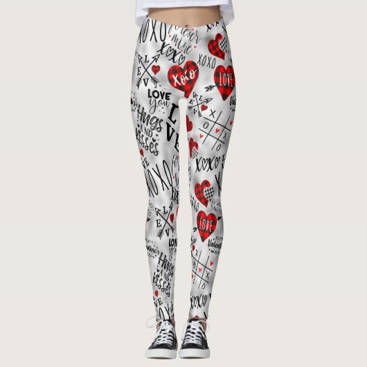 Valentijnsdag Hart XO Love Red Black Pink Leggings (Voorkant)