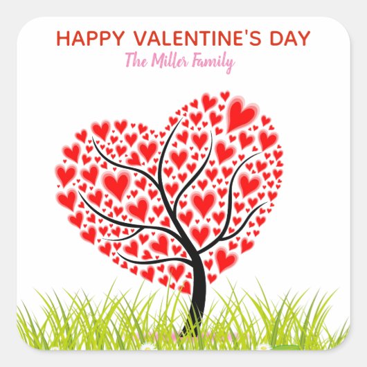 Valentijnsdag hartboom vierkante sticker (Voorkant)