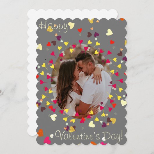 Valentijnsdag, hartconfettis en ballons feestdagenkaart (Voorkant / Achterkant)