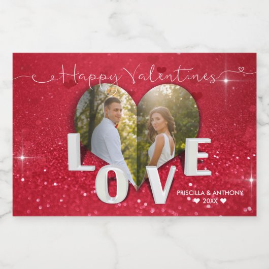 Valentijnsdag Hartelijk foto Rood Glitter Etiket (Enkel label)