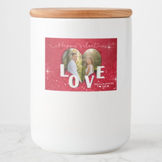 Valentijnsdag Hartelijk foto Rood Glitter Etiket (Voorkant)