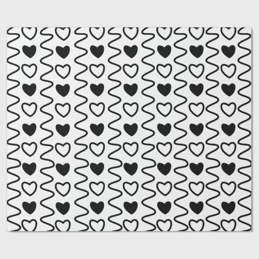 Valentijnsdag Harten Black White Chevron Pattern Cadeaupapier (Vlak)
