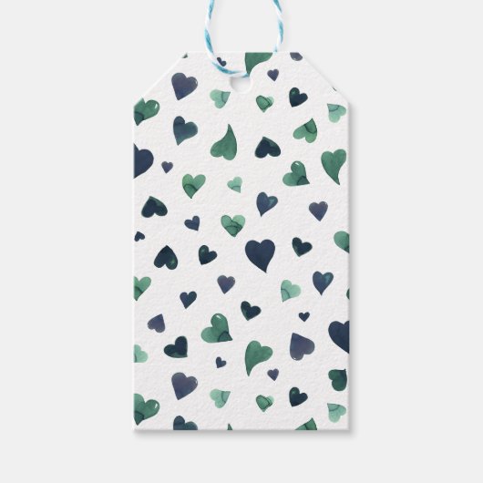 Valentijnsdag harten - blauwgroen cadeaulabel (Voorkant)
