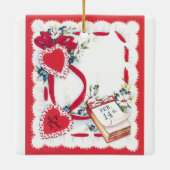 Valentijnsdag Harten, Bloemen en Lint Keramisch Ornament (Achterkant)