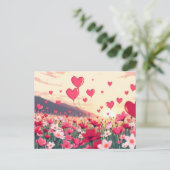 Valentijnsdag harten en bloemen feestdagenkaart (Staand voorkant)