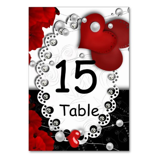 Valentijnsdag harten en kralen parelrood zwart met kaart (Voorkant)