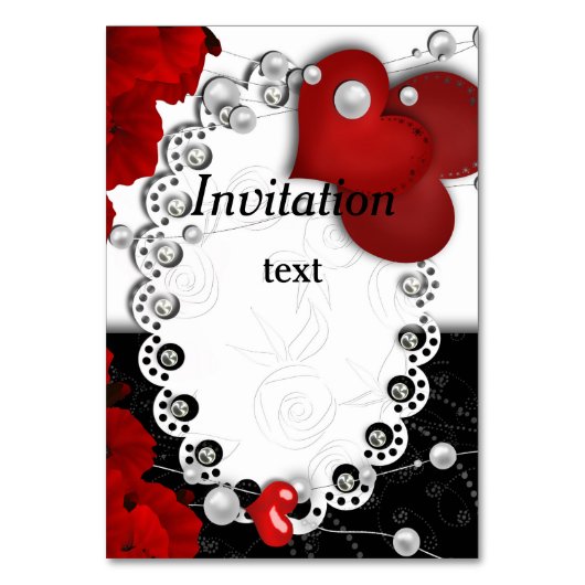 Valentijnsdag harten en kralen parelrood zwart met kaart (Voorkant)