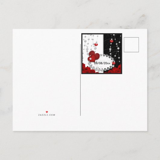 Valentijnsdag harten en kralen parelrood zwart met uitnodiging briefkaart (Achterkant)