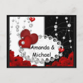 Valentijnsdag harten en kralen parelrood zwart met uitnodiging briefkaart (Voorkant)