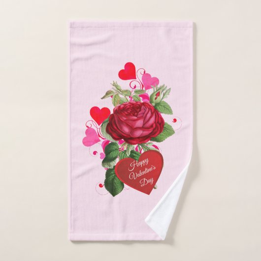 Valentijnsdag Harten en Rode Roos Handdoek (Handdoek)