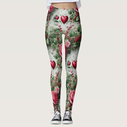 Valentijnsdag Harten en Rozen Leggings (Voorkant)