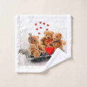 Valentijnsdag Harten en Teddy Bears Towel Set Bad Handdoek (Wasdoekje)