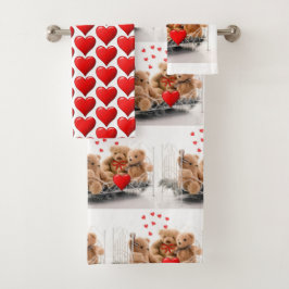 Valentijnsdag Harten en Teddydieren Handdoeken Set