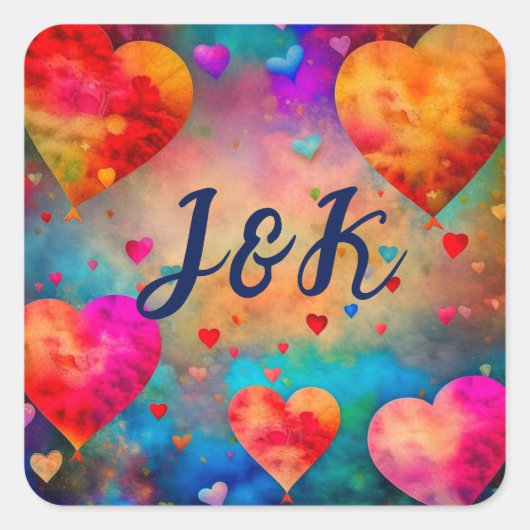 Valentijnsdag  harten gepersonaliseerd vierkante sticker (Voorkant)