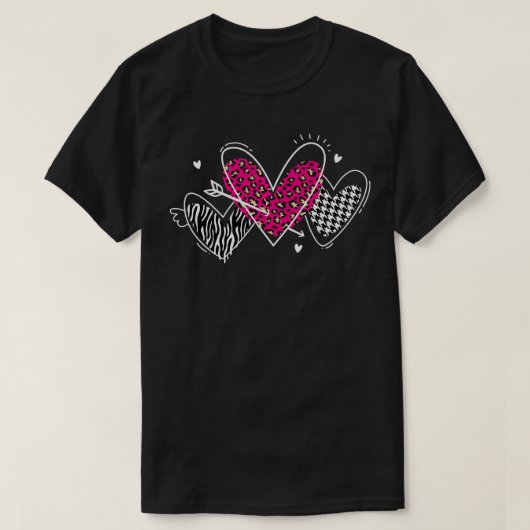 Valentijnsdag Harten Houndstooth, Zebra, roze L T-shirt (Design voorkant)