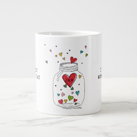 Valentijnsdag Harten In Pot Monogram Grote Koffiekop (Voorkant)