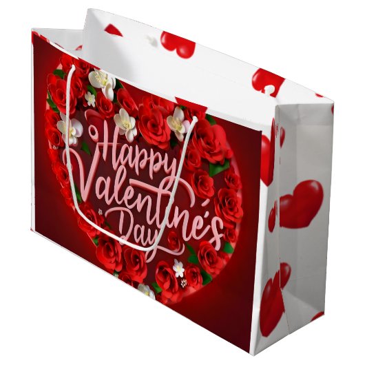 Valentijnsdag Harten in Rood Groot Cadeauzakje (Voorkant Gekanteld)
