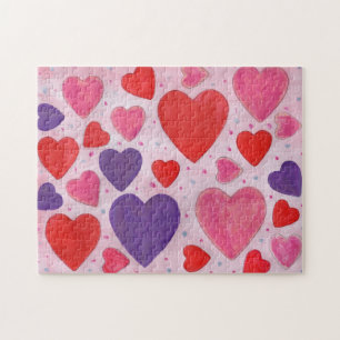 Valentijnsdag Harten in roze Paars en rood Legpuzzel