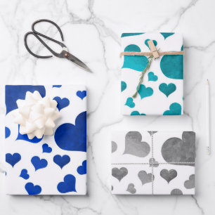 Valentijnsdag Harten Inpakpapier - Blauw Vel