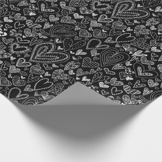 Valentijnsdag Harten op zwart Cadeaupapier (Hoek)