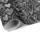 Valentijnsdag Harten op zwart Cadeaupapier (Rol Hoek)