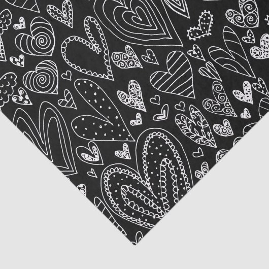 Valentijnsdag Harten op zwart Tissuepapier (Detail)