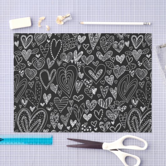 Valentijnsdag Harten op zwart Tissuepapier (Craft)