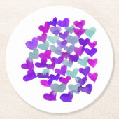 Valentijnsdag harten - paars en aqua ronde kartonnen onderzetter (Voorkant)